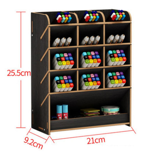 1Pc Wooden Desk Organizer Multifunctional Desktop Stationery Pen Holder Box Black